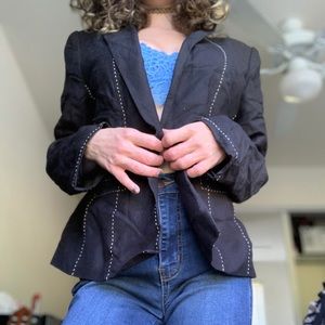 Black Vintage Blazer with White Stitching
